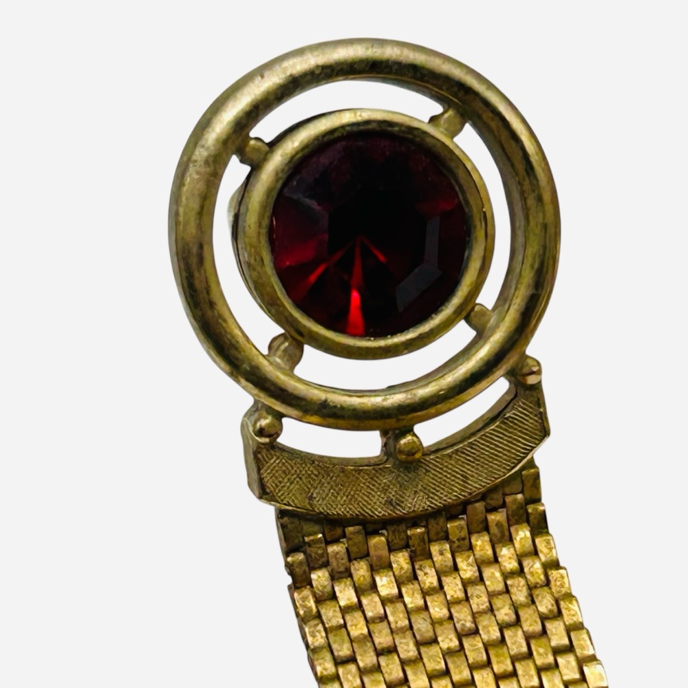 Vintage Red Rhinestone Mesh Cuff Links - Picture 3 of 5